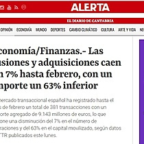 Economa/Finanzas.- Las fusiones y adquisiciones caen un 7% hasta febrero, con un importe un 63% inferior